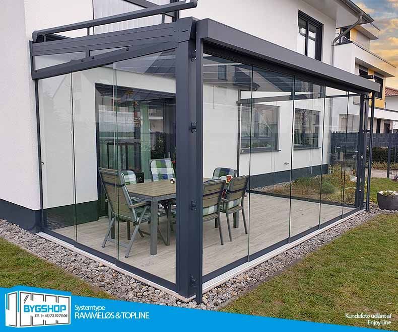 Topline overdækning i glas og aluminium