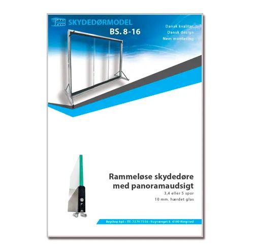 Datablad, rammeløst skydedørsystem