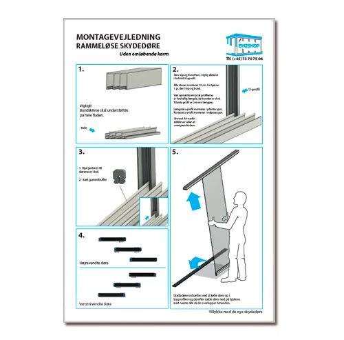 Montagevejledning til Bygshop rammeløse skydedørsystem