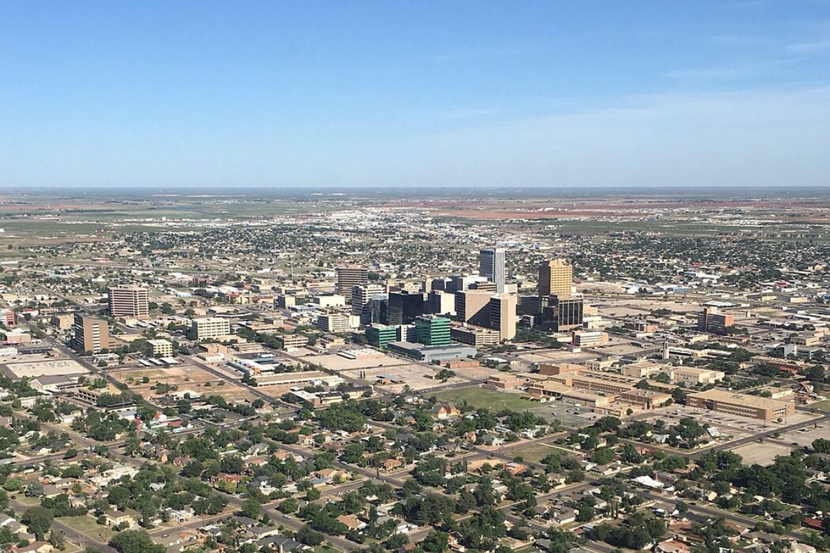 Aerial view of downtown Midland, TX.