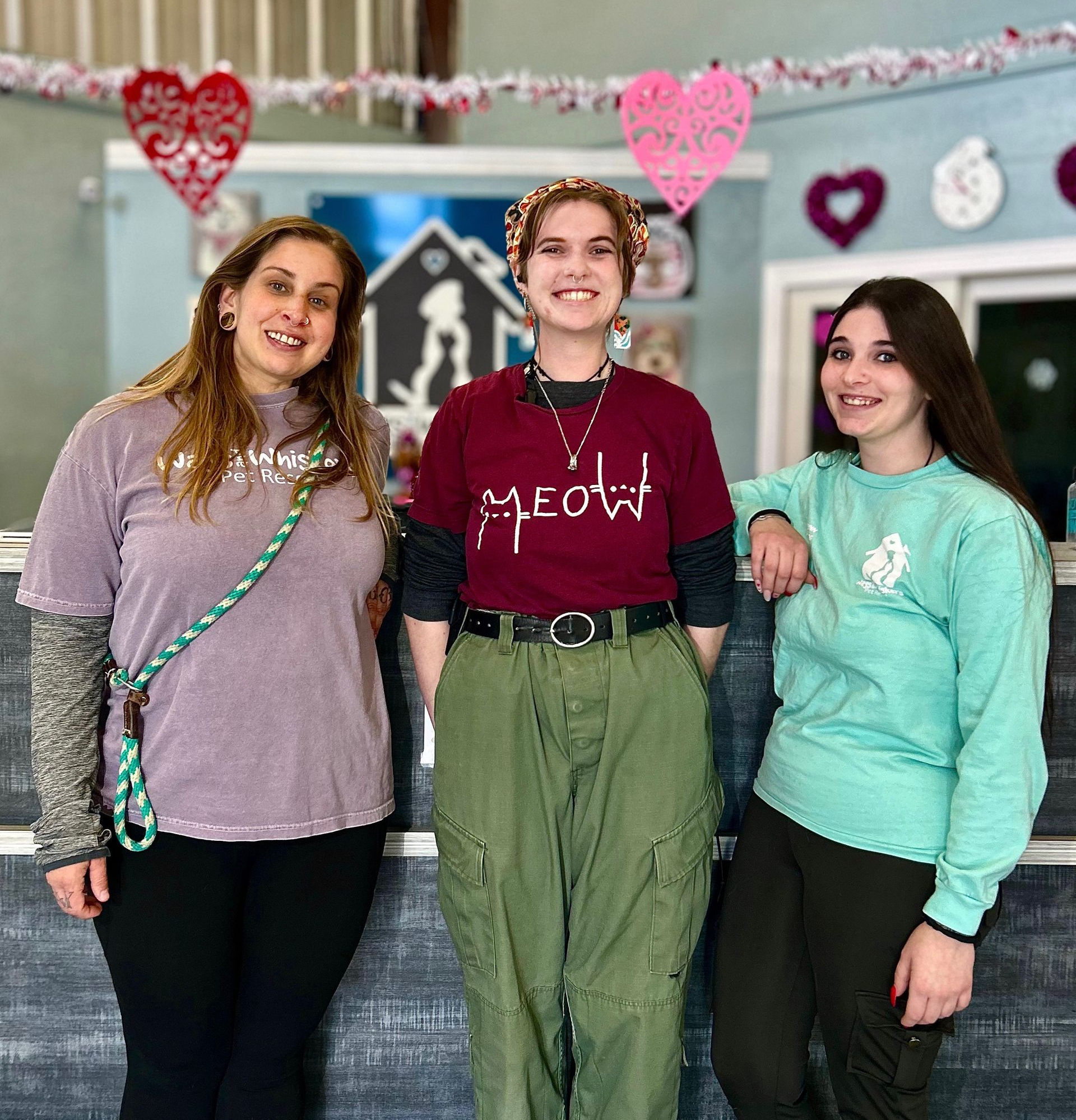 3 female employees in dog play room