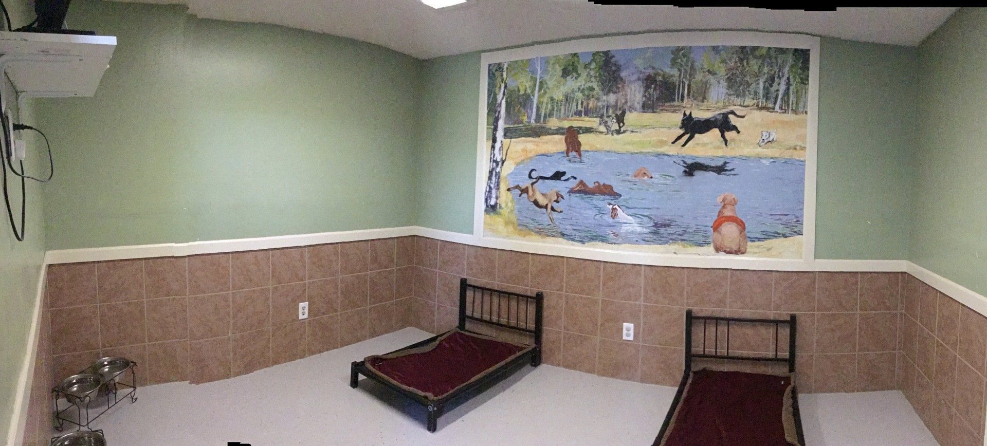 green room with two pet beds