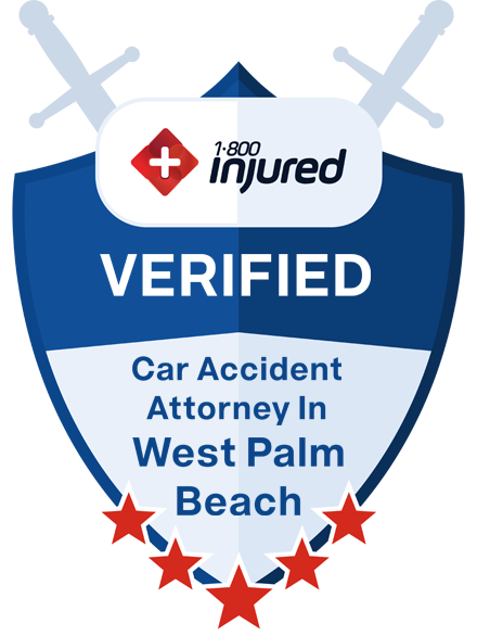 Shield-shaped logo for 1-800-injured: 