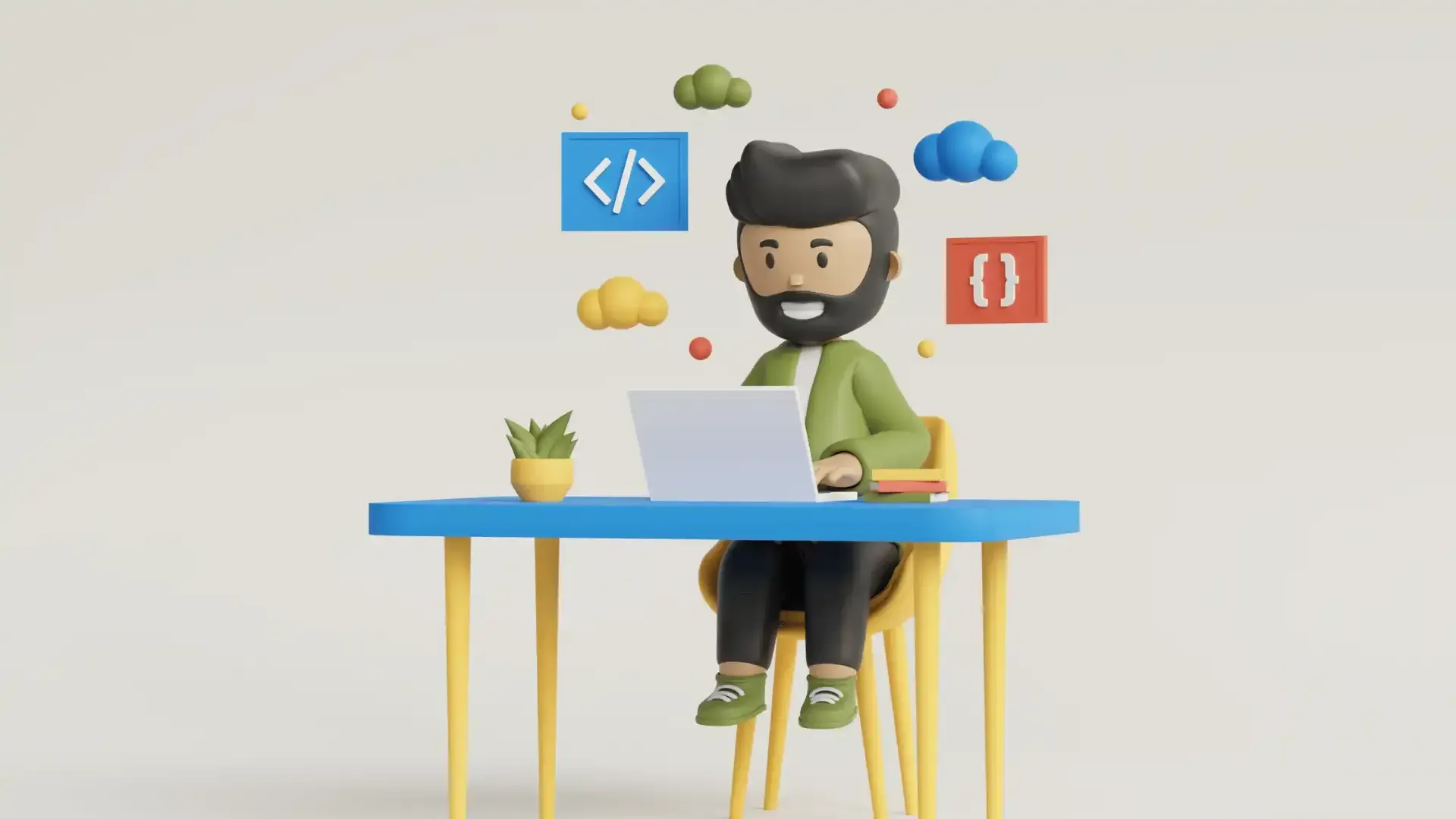 A man is sitting at a desk using a laptop computer.