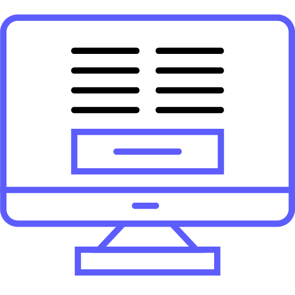 an icon of a computer monitor with lines on the screen