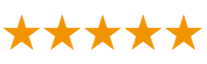 five orange stars are lined up in a row on a white background .