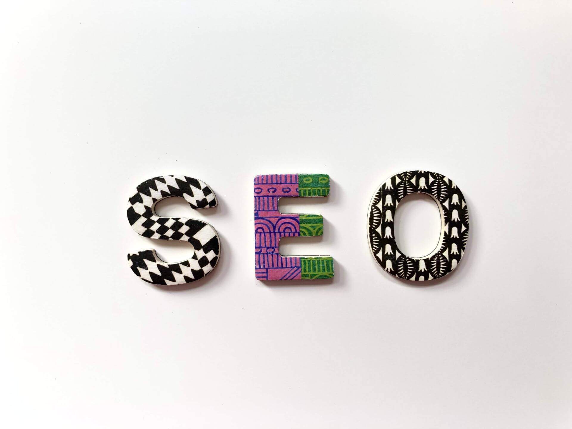 SEO spelt out on a white background