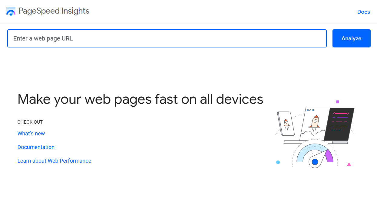 a screenshot of a website that says `` make your web pages fast on all devices '' .