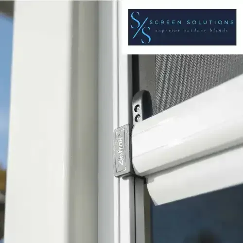 A close up of a screen solution on a window