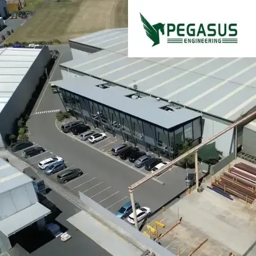 An aerial view of a pegasus engineering building