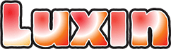 Un logo rosso e arancione per Luxin su uno sfondo bianco.