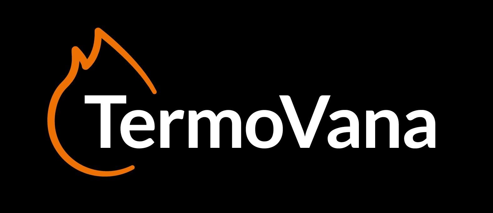 Un logo per termovana con una fiamma su sfondo nero.