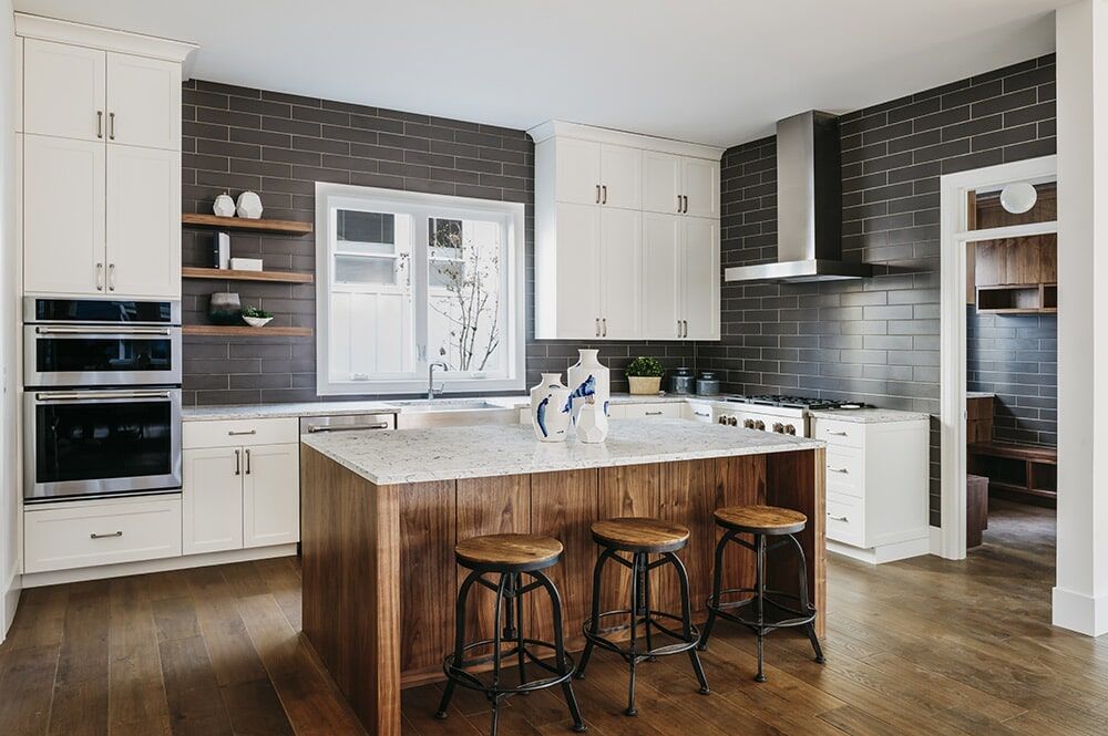 Kitchen With Wooden Island — Carpentry in Caloundra, QLD