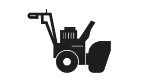 a black and white silhouette of a snow blower on a white background .