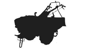 a black and white silhouette of a tractor on a white background