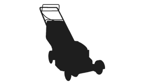 a black and white silhouette of a lawn mower on a white background .