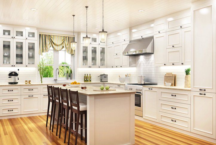 Luxurious white kitchen in a large beautiful house