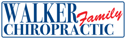 the logo for walker family chiropractic is blue and red