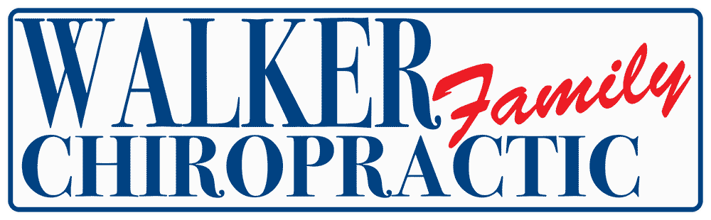 the logo for walker family chiropractic is blue and red