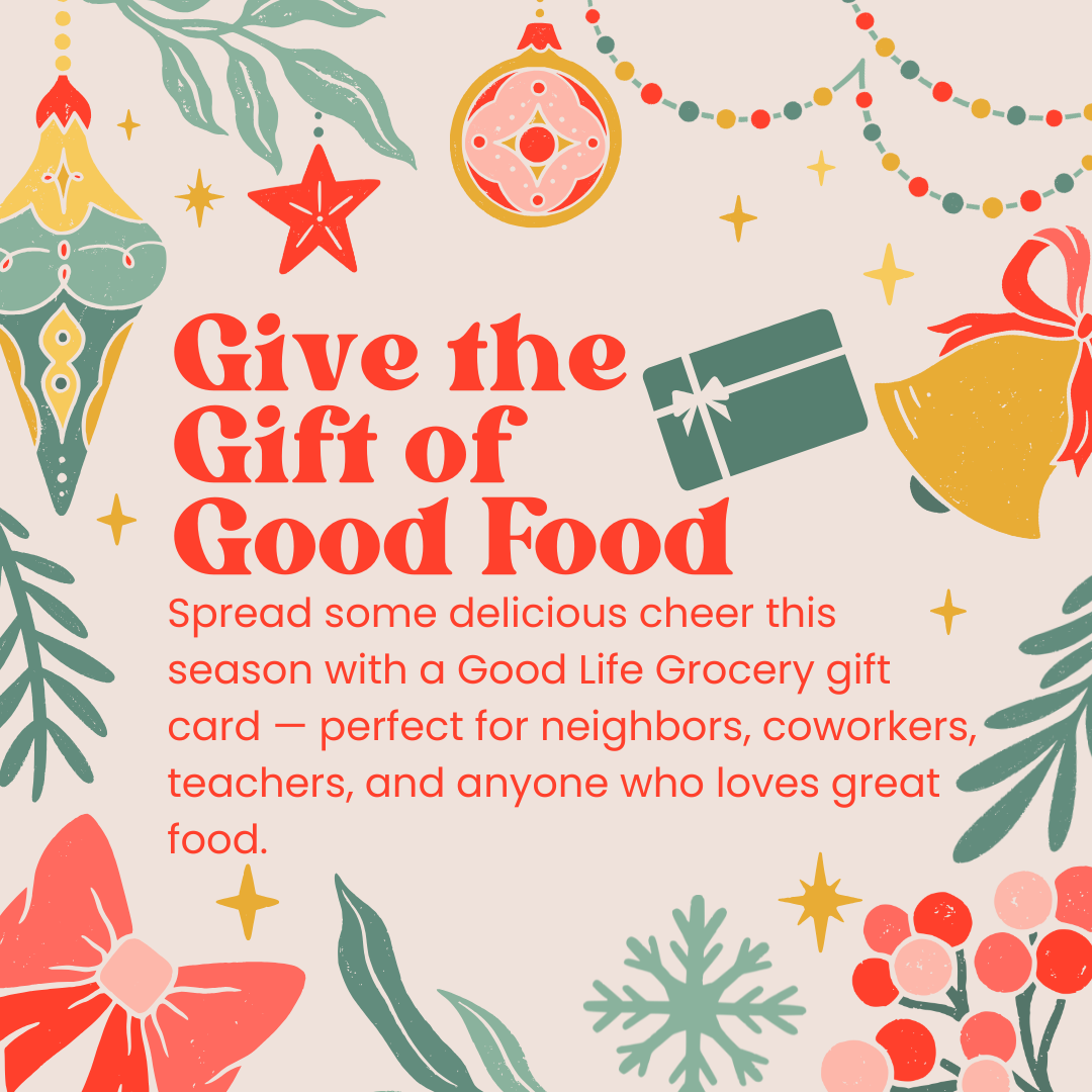 Colorful retro sign with text. Give the gift of good food