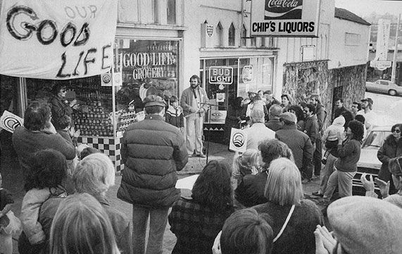 Protest in front of the original Good Life Grocery on 18th Street to save the store. 