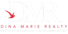 The logo for dina marie realty has a red bird on it.