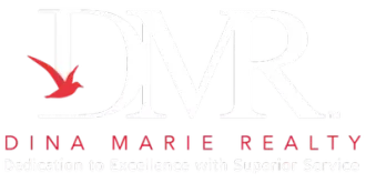 The logo for dina marie realty has a red bird on it.