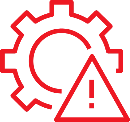 A green gear and a triangle with an exclamation point on it.