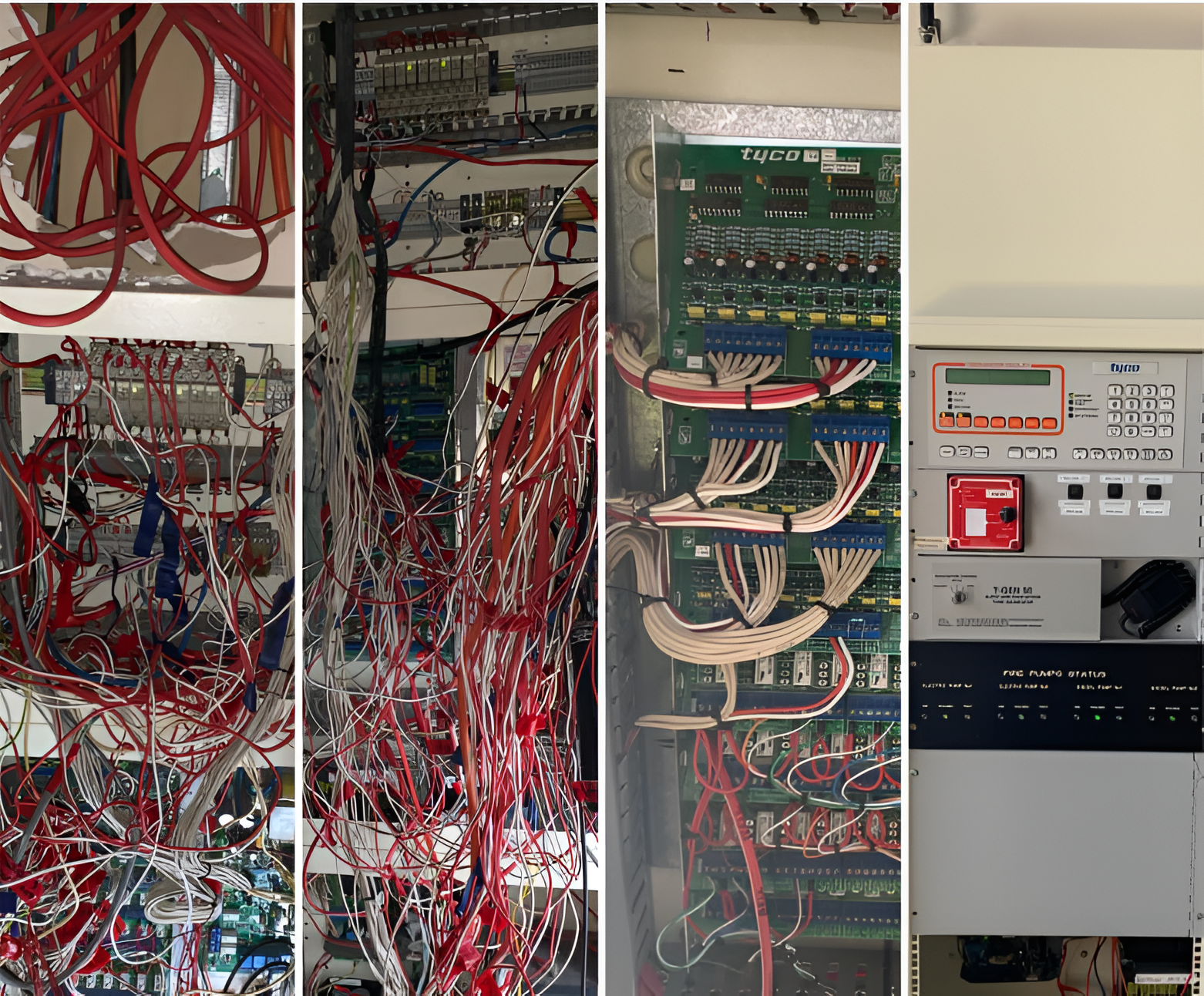 Messy Electrical Control Panel With Tangled Red — Quik Fire Electrical in Kelmscott, WA