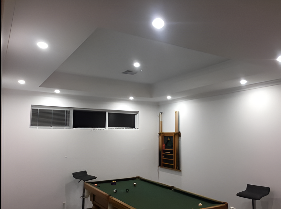 Bright Basement Room With a Pool Table, Recessed Lights — Quik Fire Electrical in Kelmscott, WA