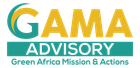 Logo de GAMA Advisory. De couleur turquoise et or, le logo comporte l'inscription GAMA, et en dessous ADVISORY et du texte.