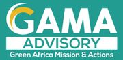 Logo de GAMA Advisory. Texte blanc sur fond turquoise, avec un design incurvé et des accents dorés.