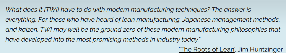 Text about modern manufacturing techniques, Japanese management methods, and 