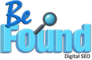 3D Be Found Digital SEO logo, with a handsome magnifying glass signifying looking very close at each clients' website data from dozens of excellent sources.