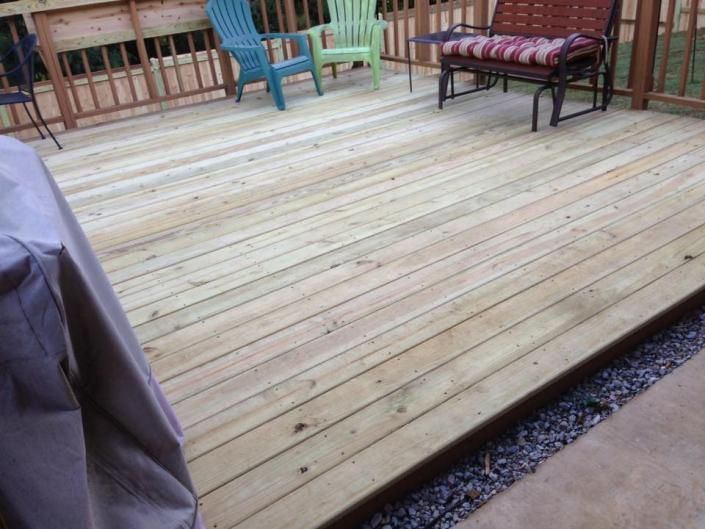 deck with mutli-colored  chairs