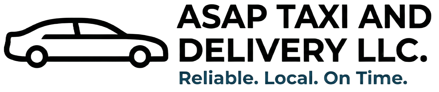 Logo for ASAP Taxi and Delivery LLC. Car icon next to text: