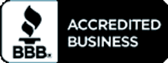 A black and white logo for an accredited business