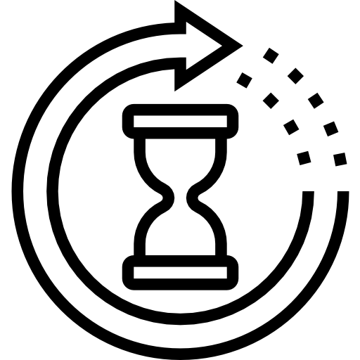 Reloj de arena dentro de una flecha circular, que representa el tiempo recurrente.