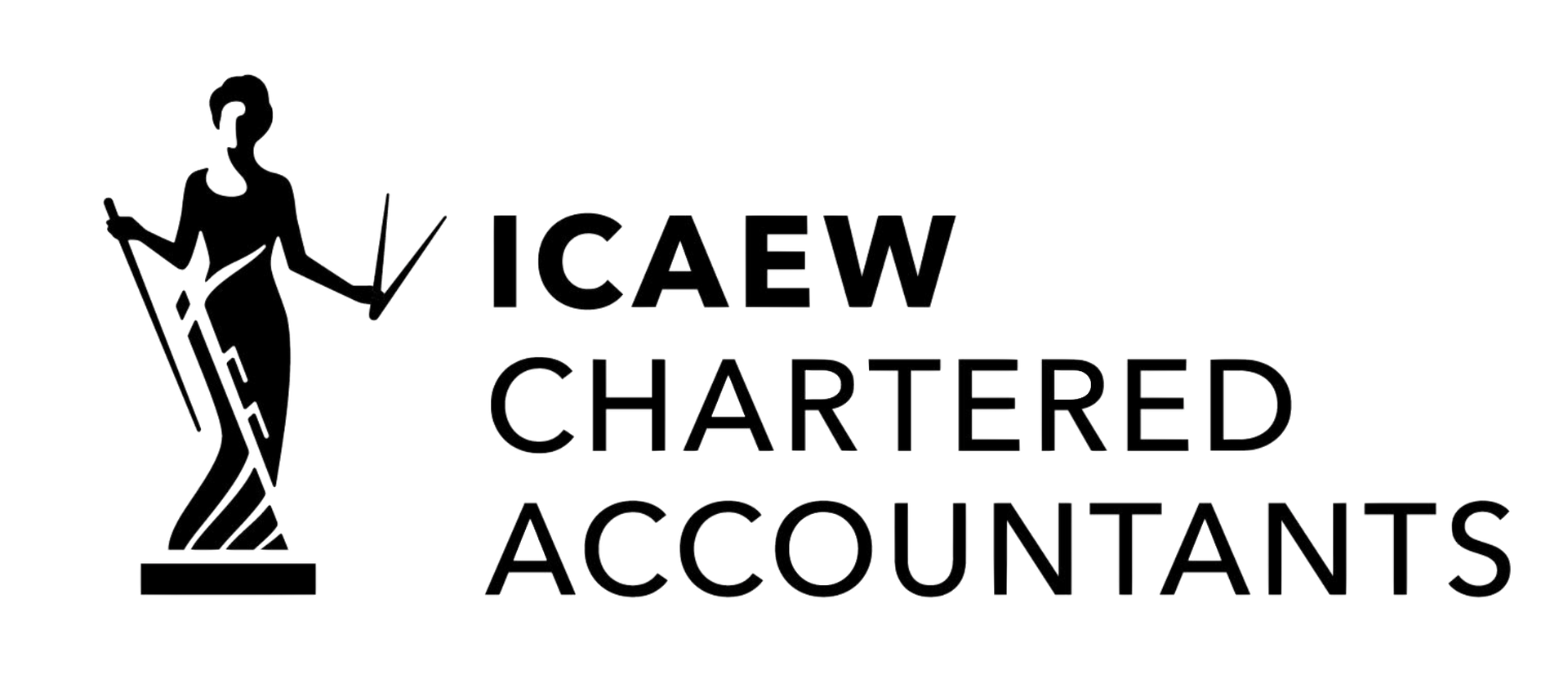 Logo for ICAEW Chartered Accountants, featuring a stylized graphic of a figure holding scales next to the text.