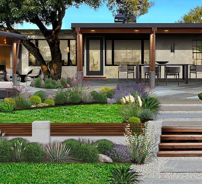 An artist 's impression of a house with stairs leading up to it