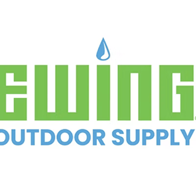 A green and blue logo for ewing outdoor supply