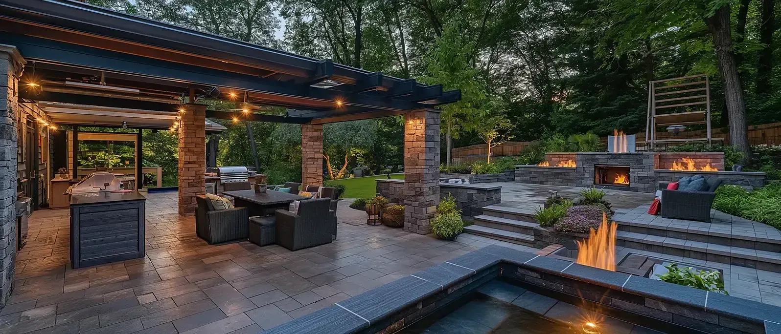 There is a hot tub in the middle of the backyard.