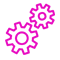 two purple gears are connected to each other on a white background .