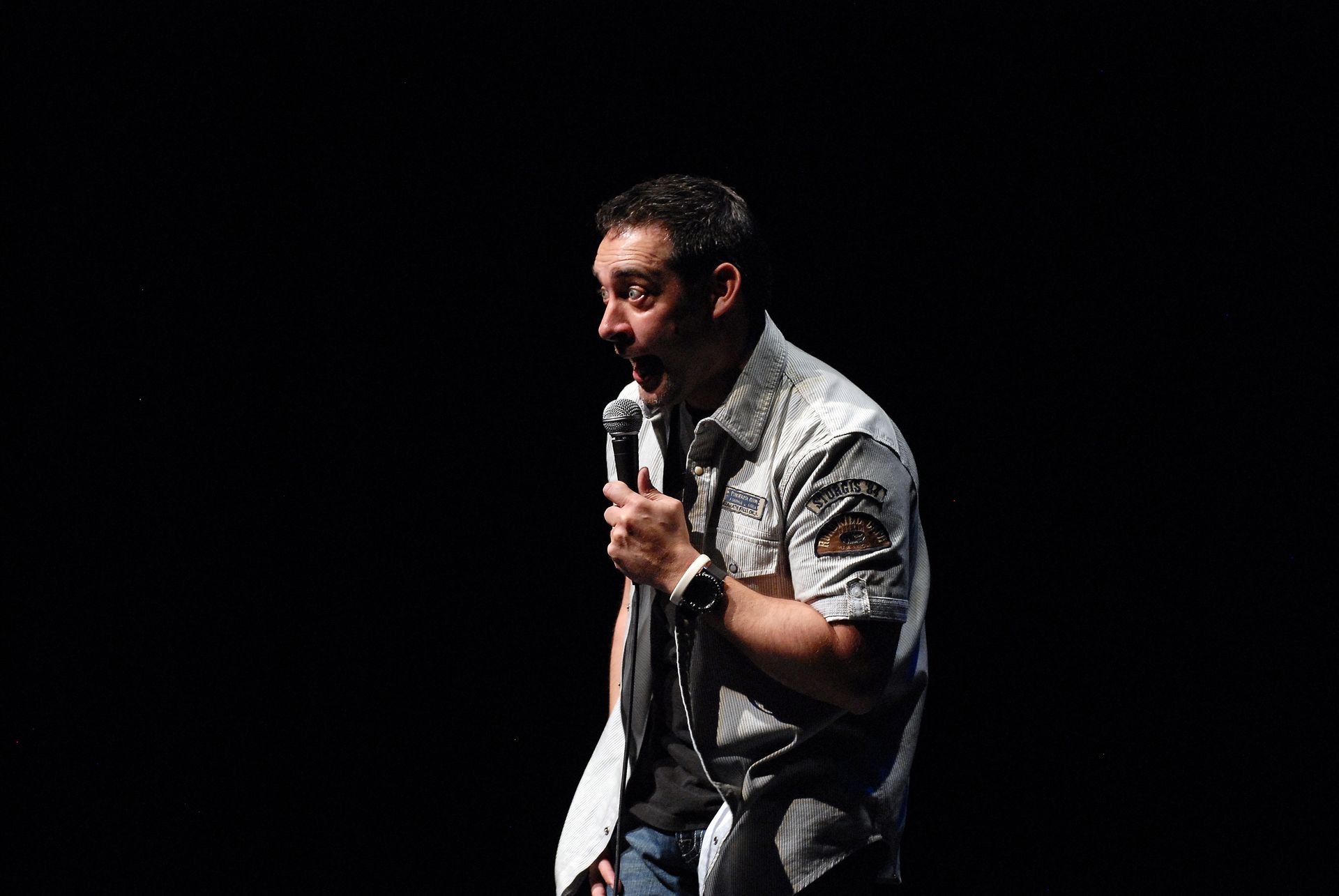 Comedian and Jason Robinson comedian Jason Robinson on stage Walton Art Center, Fayetteville, AR