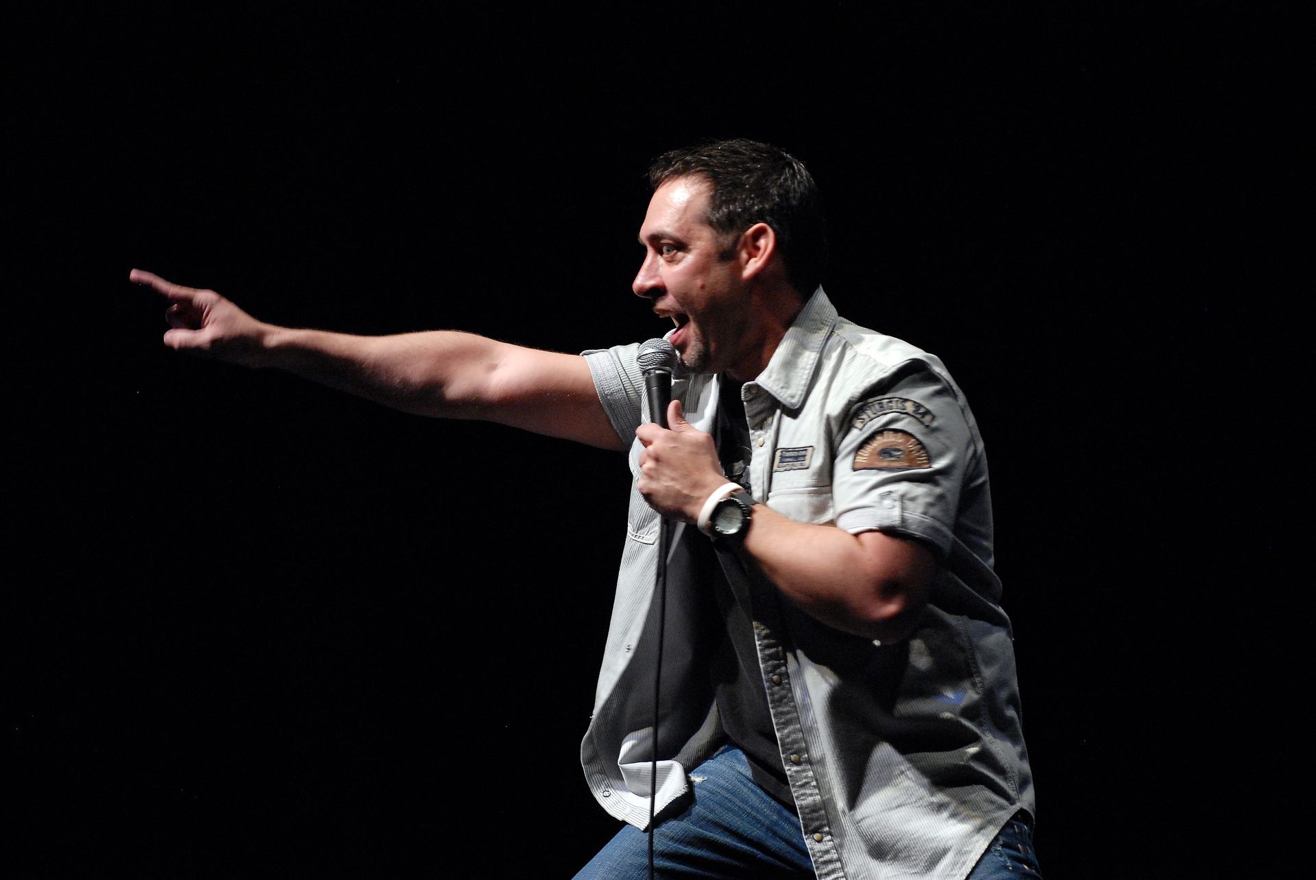 Comedian and Jason Robinson comedian Jason Robinson on stage Walton Art Center, Fayetteville, AR