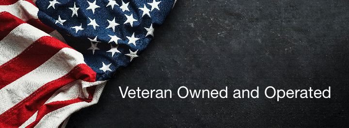 An american flag is on a black background with the words `` veteran owned and operated ''.