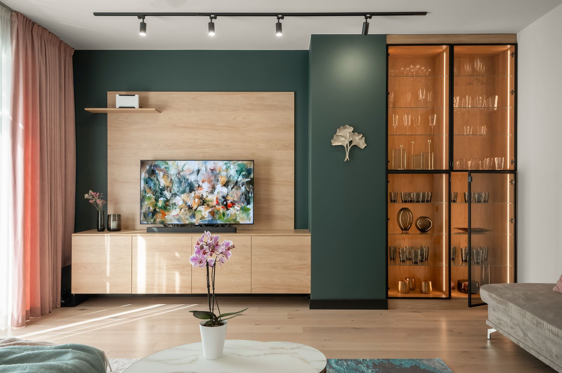 Viesu/ dzīvojamās  istabas interjera dizains.  TV zona