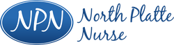 The logo for north platte nurse is blue and white
