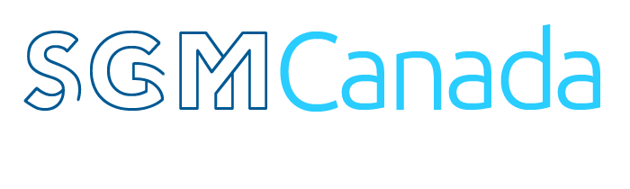 A blue and white logo for sgm canada