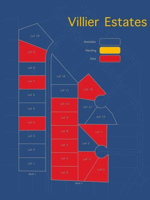 A blue and red map of villier estates